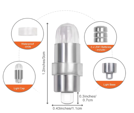 Each of the 24 multicolored, blinking lights includes three preinstalled LR41 button cell batteries